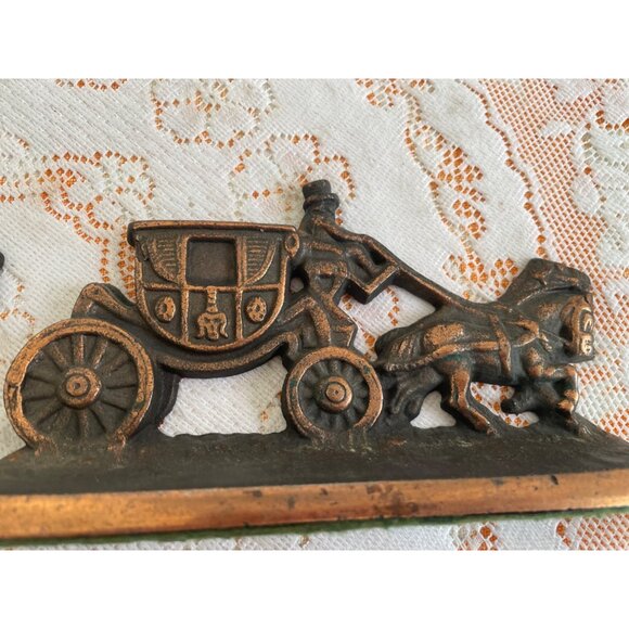 Vintage 1950s Cast Iron Copper Finish Stagecoach Bookends - Picture 9 of 9